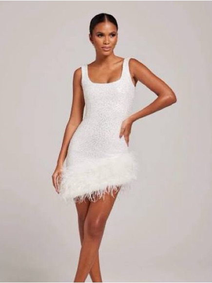 Nadine Merabi Evie White Feather-Trim - New With Tags, Never Worn